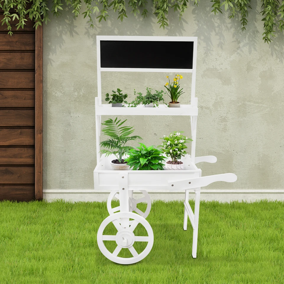 Retro Rolling Cart Flower Stand Plant Rack