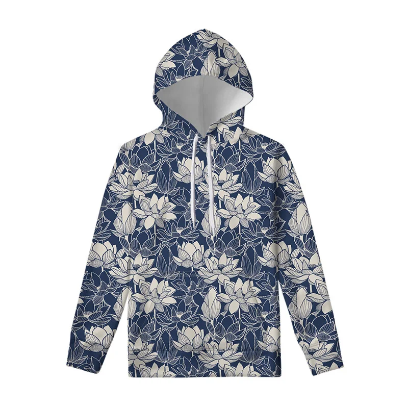 thumbnail image 1 of Sudadera con capucha con estampado 3D de hojas y flores de loto para hombre y mujer, sudadera con capucha floral de primavera y otoño, sudaderas de manga larga, camisetas informales, 1 of 5