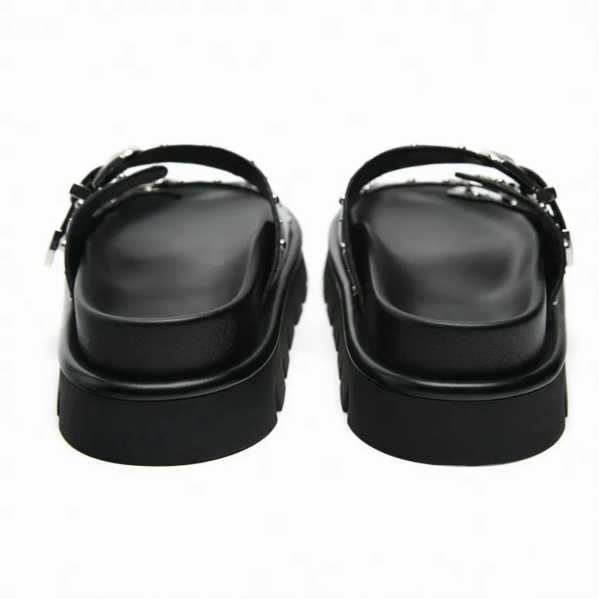 ESVEVA Women Sandals Shoes Fashion Genuine Leather Low Heels Slingback Platform Woman Casual Rivet Slippers Size 34-40