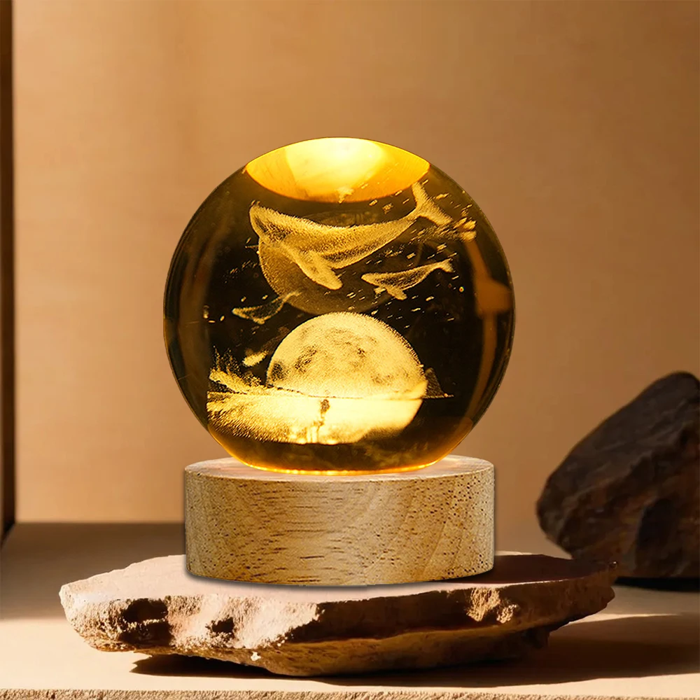 1pc 3D Crystal Ball Planet Whale Decor Figurines Statue for Women Men Lovers Birthday