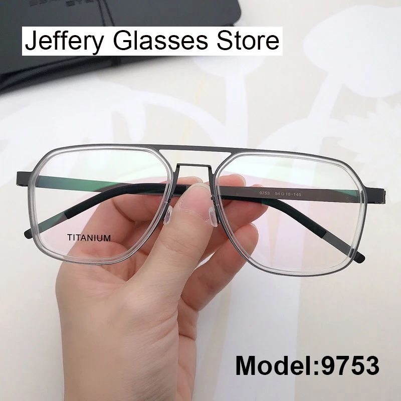 

Denmark Fashion Titanium Glasses Frame Double Beam Men Women Square Screwless Eyeglasses Ultra-light Prescription Anti Blue 9753
