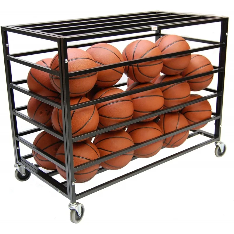 Sports Lockable Ball Storage Cart, Bin for Indoor Outdoor, Rolling Exercise Holder Gym, School,