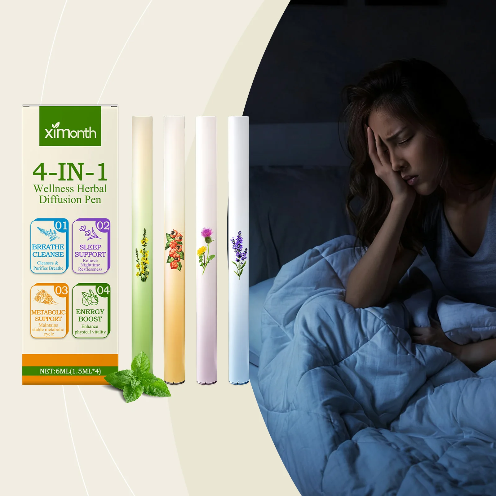 4-in-1 Air Freshening Pen: Relaxing the Senses Clear Breathing Refreshing Invigorating Aromatherapy Diffuser Lung-Cleansing Pen