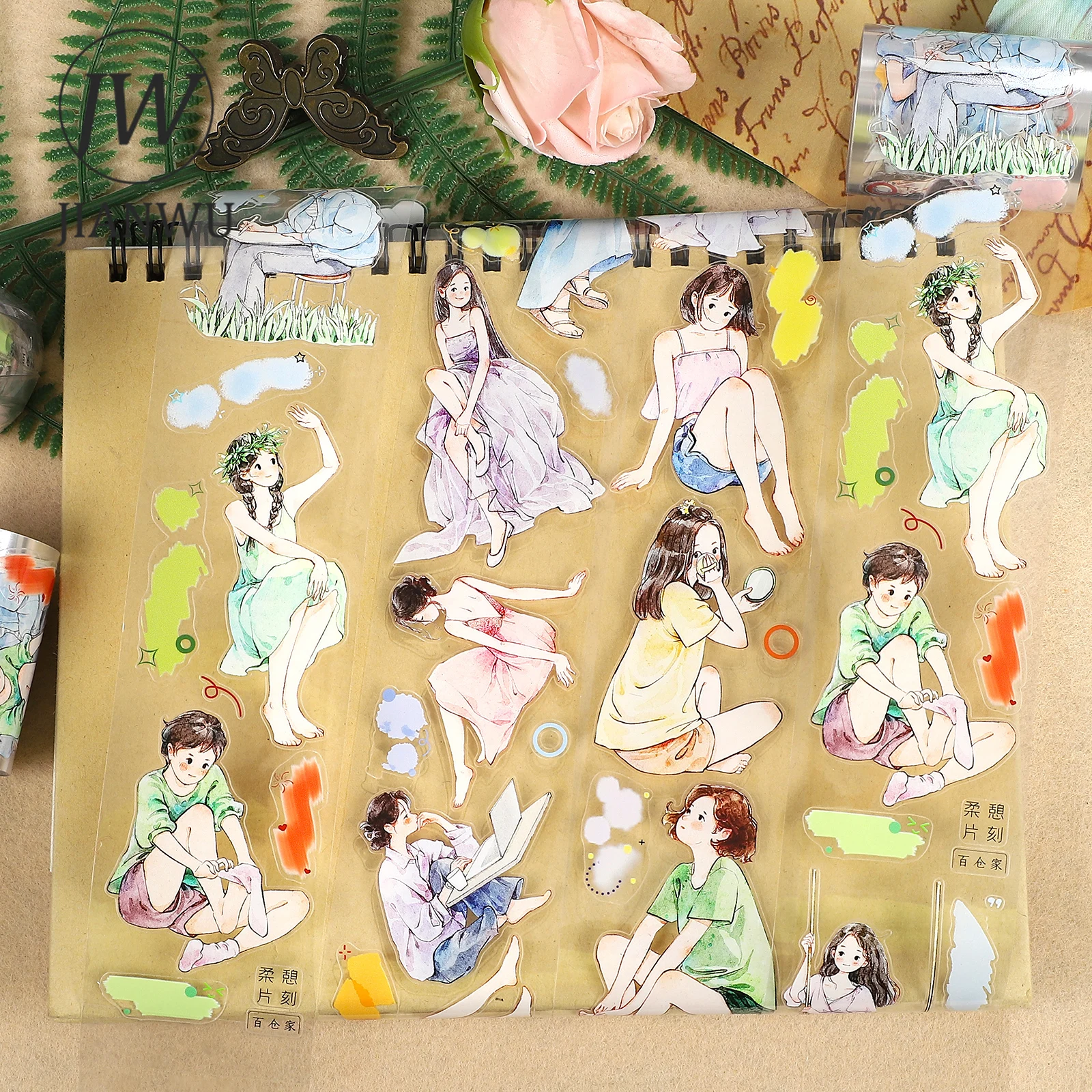 JIANWU 50mm*6m 카와이 소녀 캐릭터 풍경 소재 콜라주 스크랩북 PET 테이프 창의적인 DIY 저널 문구류