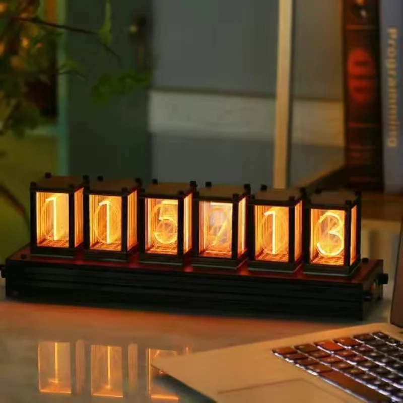 

RGB Pseudo-glow Tube Clock LED Desktop Creative Decoration DIY Retro Solid Wood Electronic Digital Glow Clock Gift