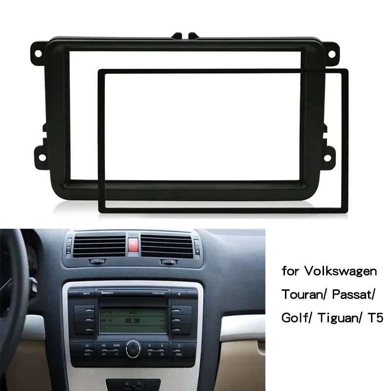 폭스 바겐 스테레오 패널 대시 마운트 설치를위한 2 din Car Radio Fascia Skoda Fabia Octavia Touran Caddy 용 Double Din 프레임