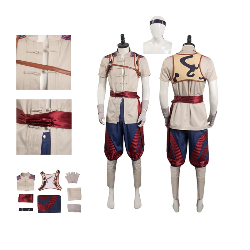 

Костюм для косплея Mortal Cos Kombat Liu Kang, Мужская одежда для ролевых игр, мужские топы, брюки, пояс, фантастические наряды