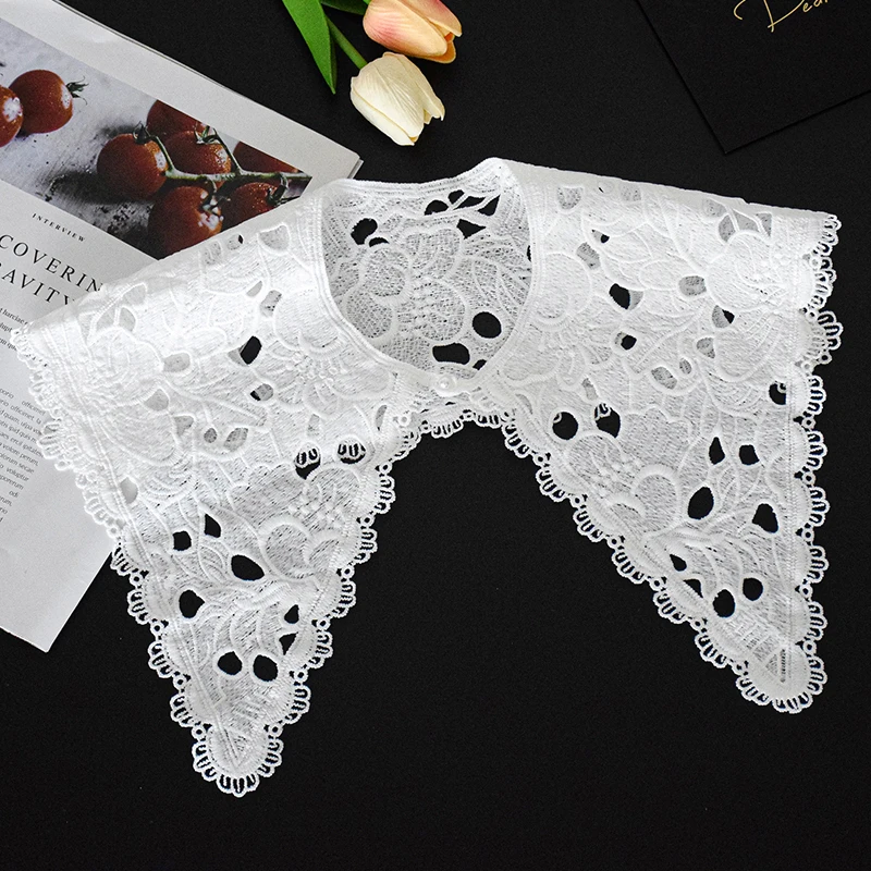 

Embroidered mock neck sweater accessories embroidered lace up decorative shawl, hollowed out shoulder and shoulder scarf, versat
