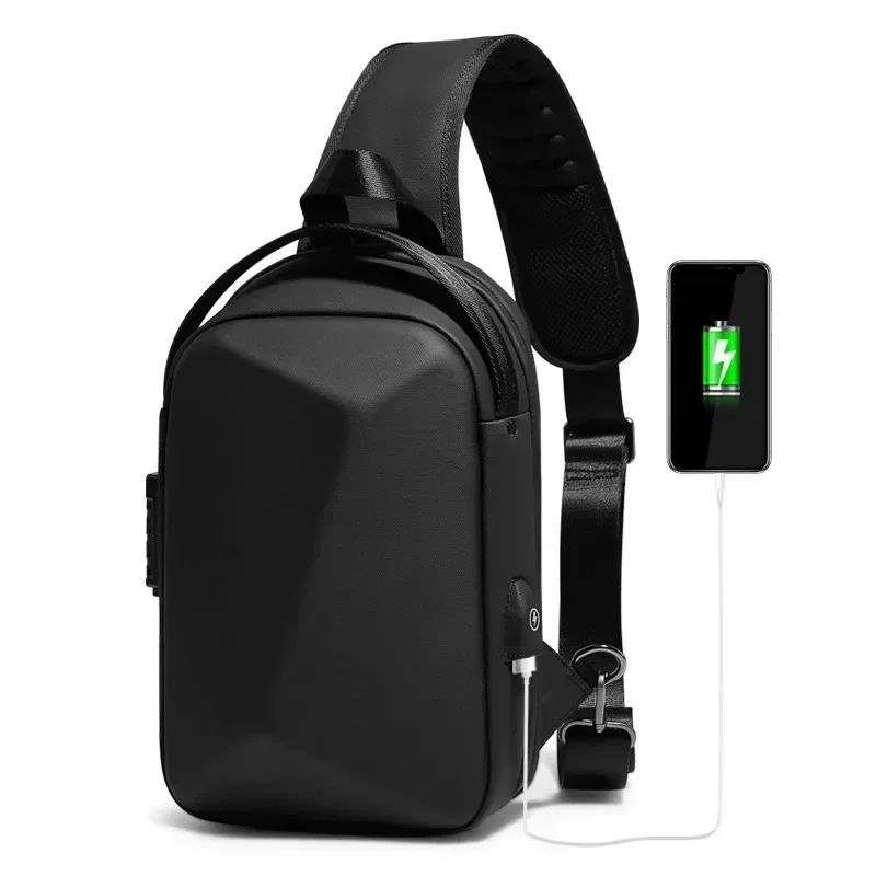 

OZUKO Hard shell Men's Bag Shoulder Bag Multifunction Anti-theft TSA Keyless Male Crossbody Bags Short Trip Chest Pack USB New