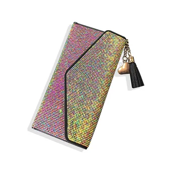Portafogli in pelle portacarte da donna portamonete moda multifunzionale Desinger Square Pretty Bling Crystal Hand Bags portafoglio da donna
