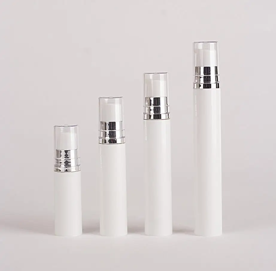 

Белая безвоздушная бутылка 5ml10ml15 мл, серебристый насос, образец сыворотки, эссенции для глаз, тоник, распылитель, упаковка для ухода за кожей