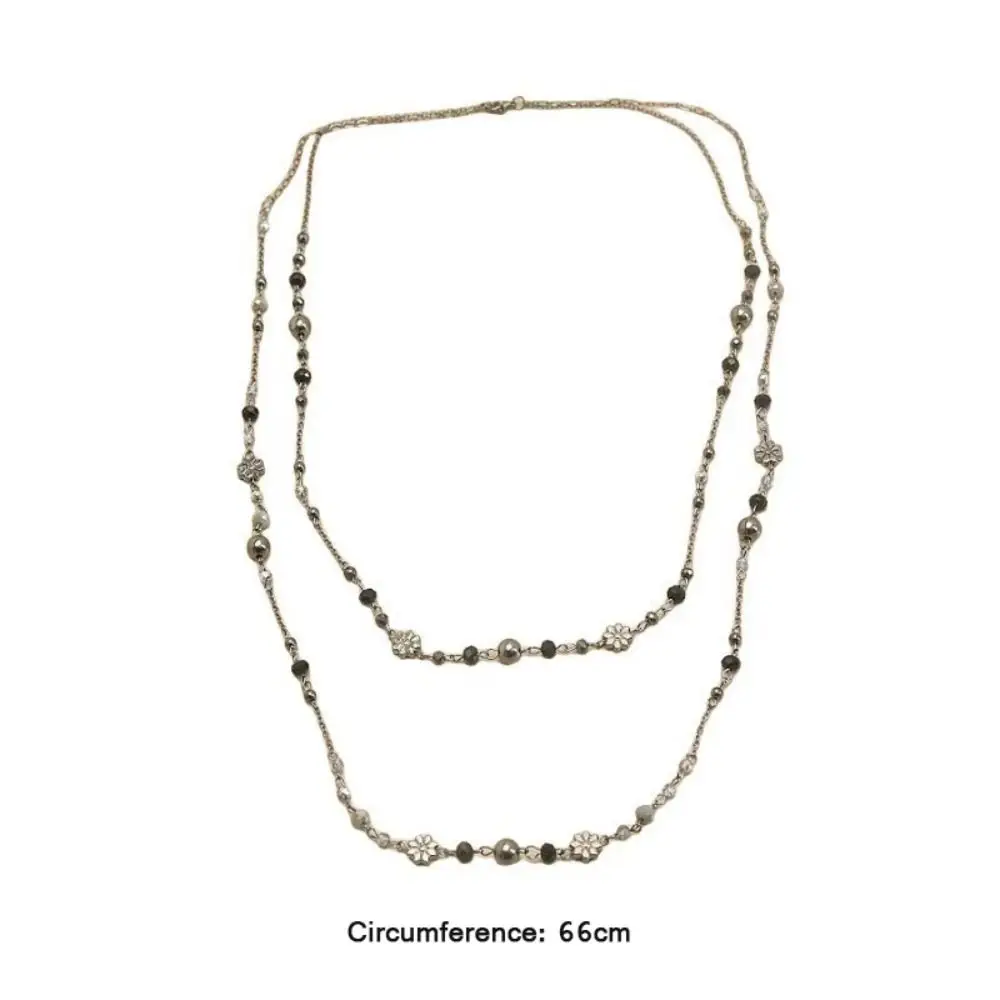 Fashion Double-layer Flower Necklace Beaded Long Sweater Chain Stackable Y2K Style Geometric Necklace