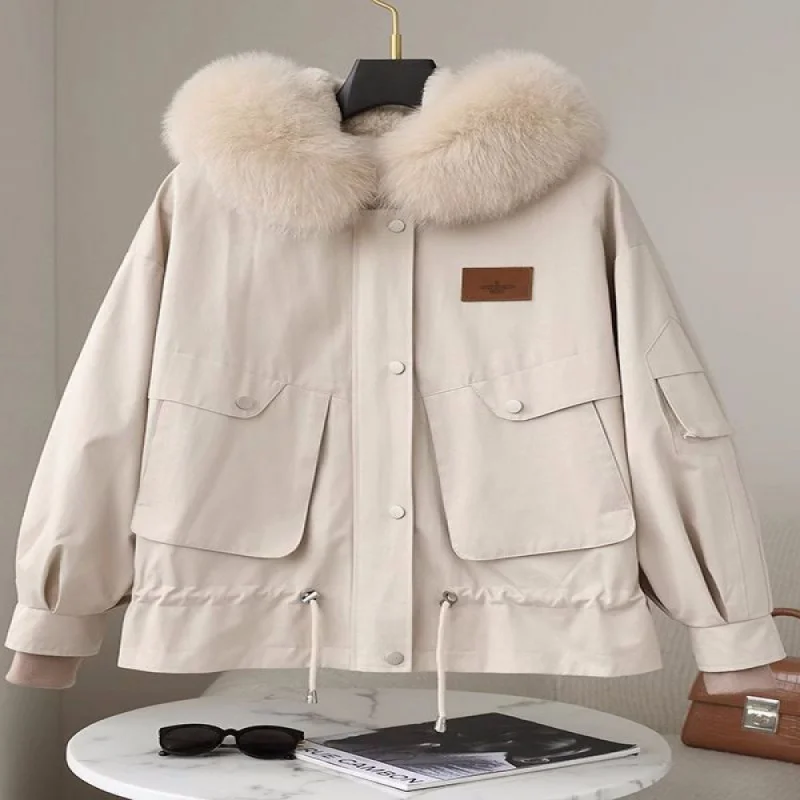 

Warm winterfashionable2023 New Winter Haining Workwear Parka Women's Fur Collar Real Rabbit Fur Liner Detachable Short Fur Coatt