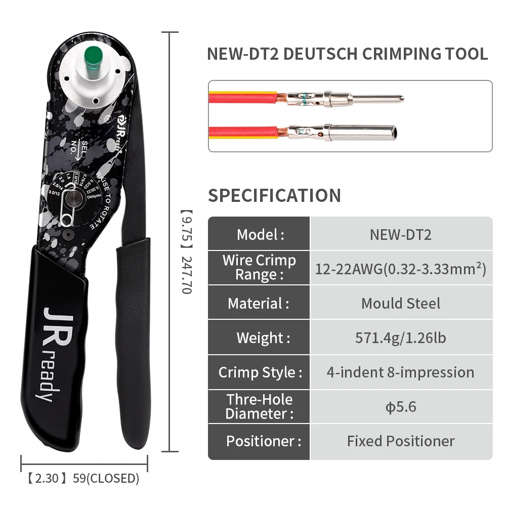 JRready ST6308 DT Connector Kit in 2,3,4,6,8,12 Pin with Solid Terminals，NEW-DT2 Crimper Equivalent to Deutsch HDT-48-00Crimper 3