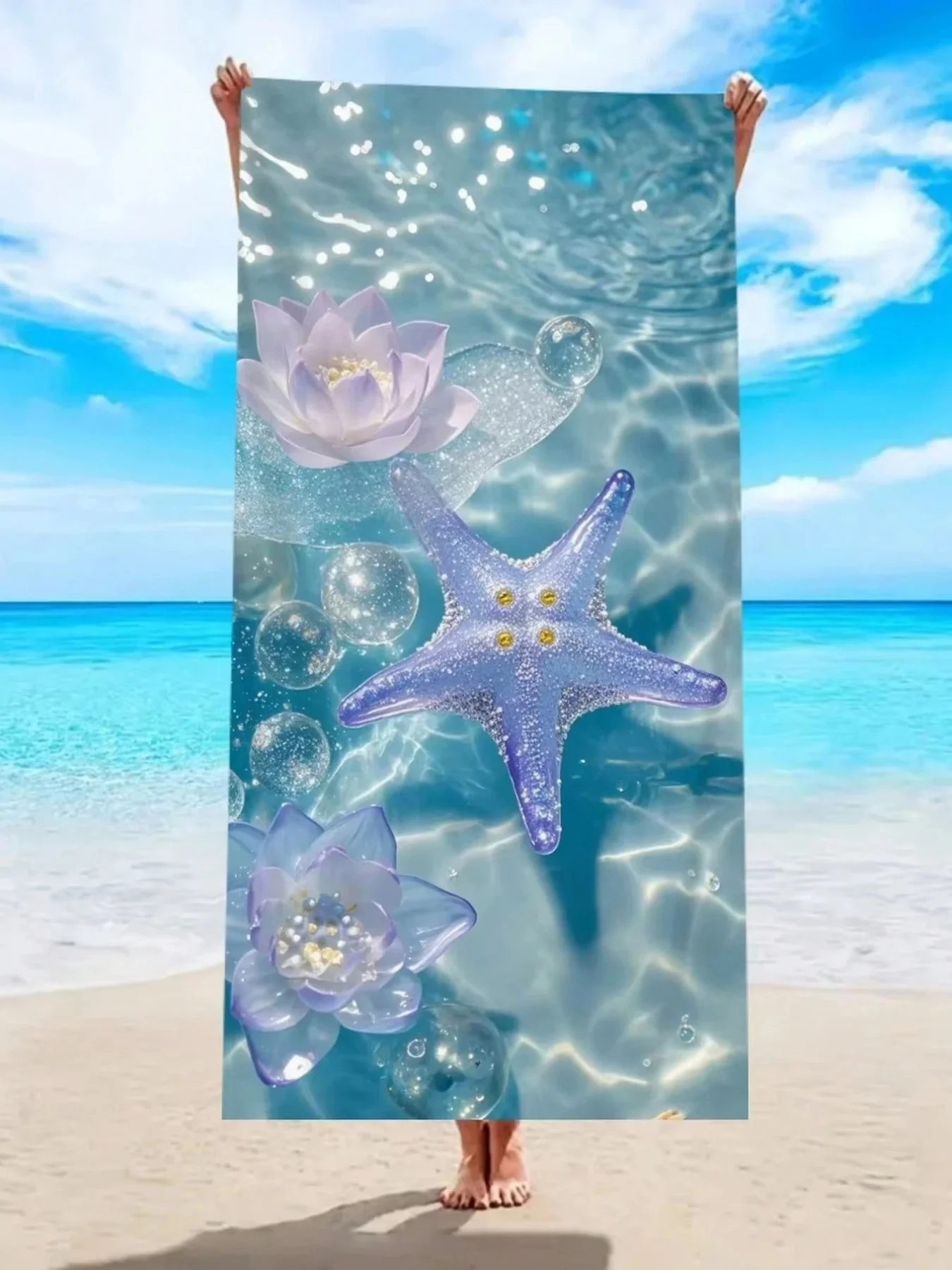 1pc Ocean EleM1ent 비치 타월, 야외 스포츠, 수영 및 피트니스 센터에..