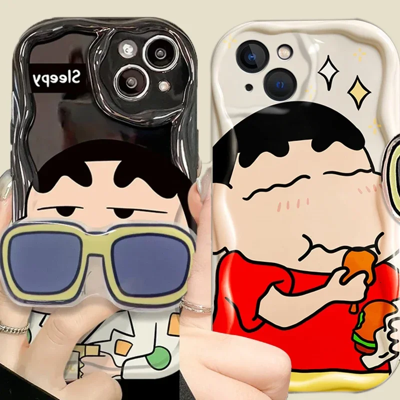 C-Crayon S-ShinChan 헬로키티 안경 스탠드 케이스, 아이폰 15 14 13 12 11 프로 맥스 X XR XS 8 7 플러스 SE 2020 소프트 실리콘 커버