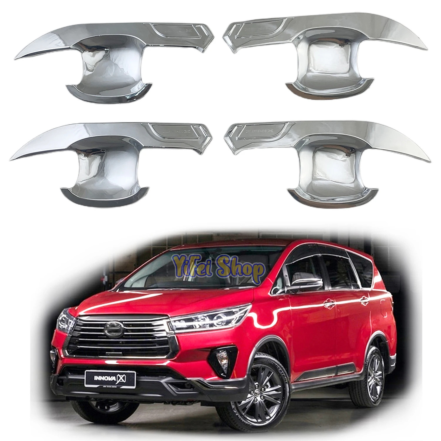 

Yifei New ABS Chrome Car Accessory Door Handle Bowl Covers Trim Paste Style 2022 2023 For Toyota INNOVA X ZENIX