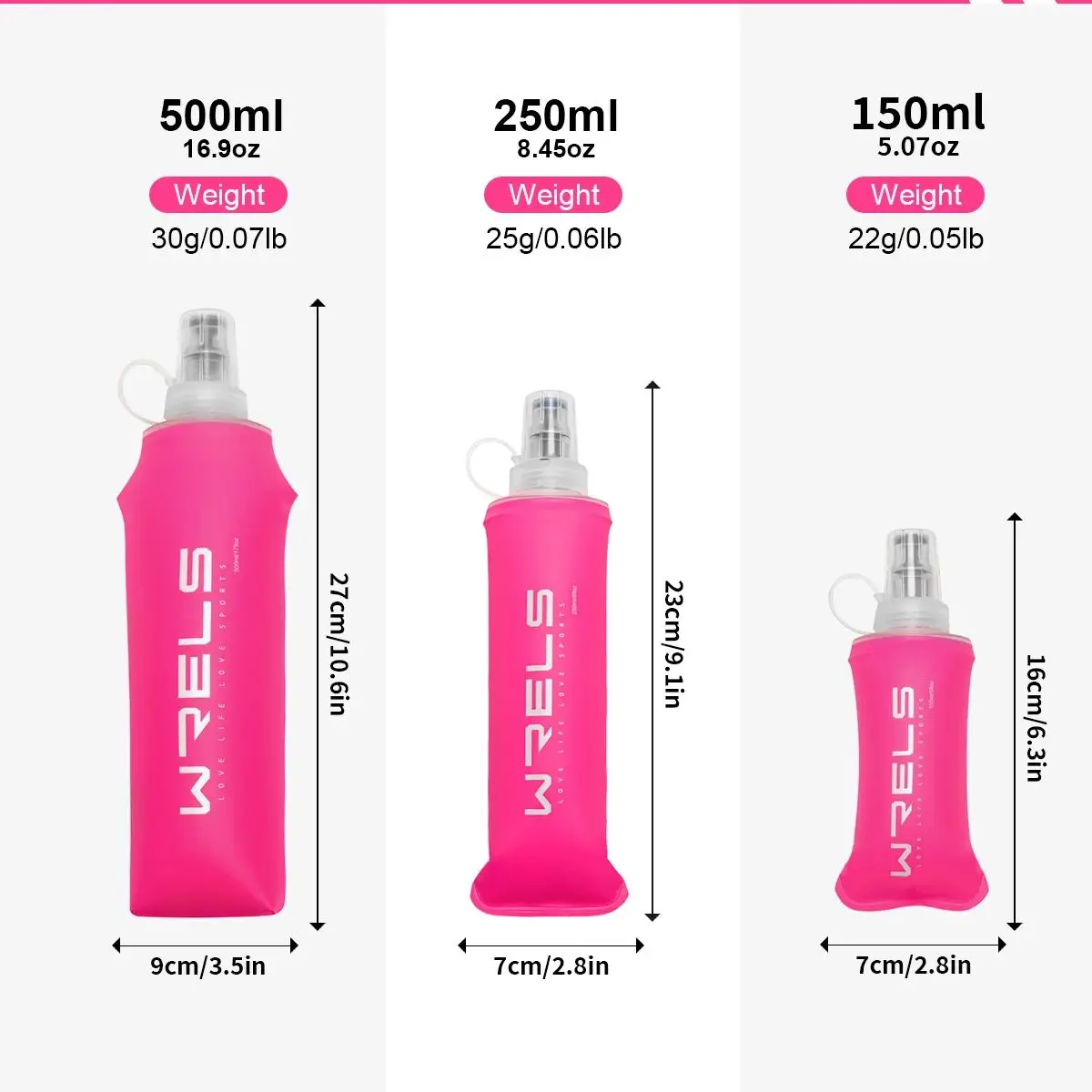 WRELS Collapsible TPU Water Bottle with Silicone Nozzle, BPA-Free, Leak-Proof, Lightweight for Outdoor Sports, Cycling, Hiking,