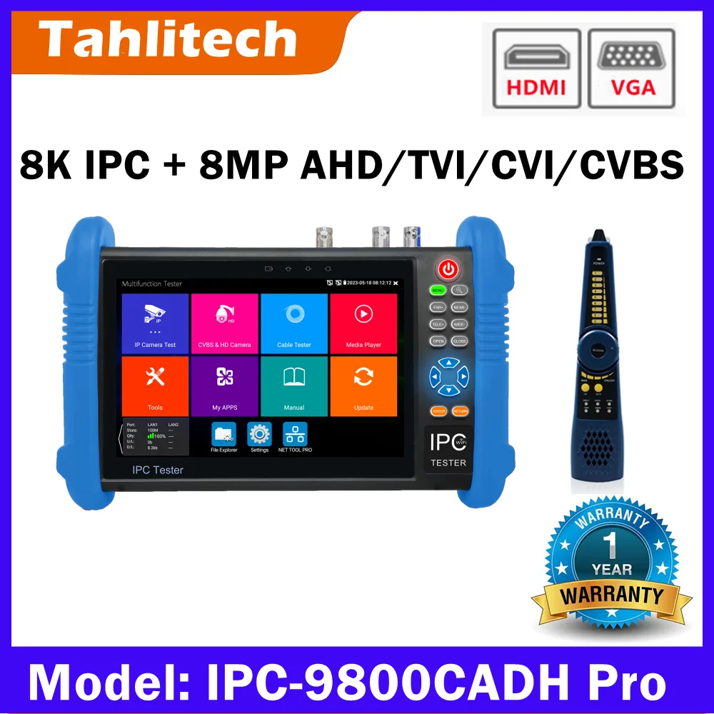 IPC-9800MOVTADHS Pro IPC Tester Support 8K IPC Camera And VGA 8MP AHD CVI TVI Test Wifi PTZ Cable Tester HDMI PoE CCTV Tester
