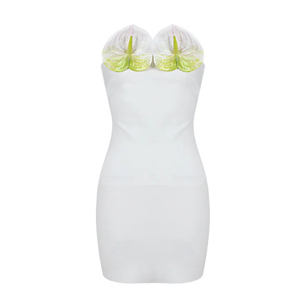 

Women Dress Beautiful Sleeveless Mini Dress with White Hibiscus Flower Decoration