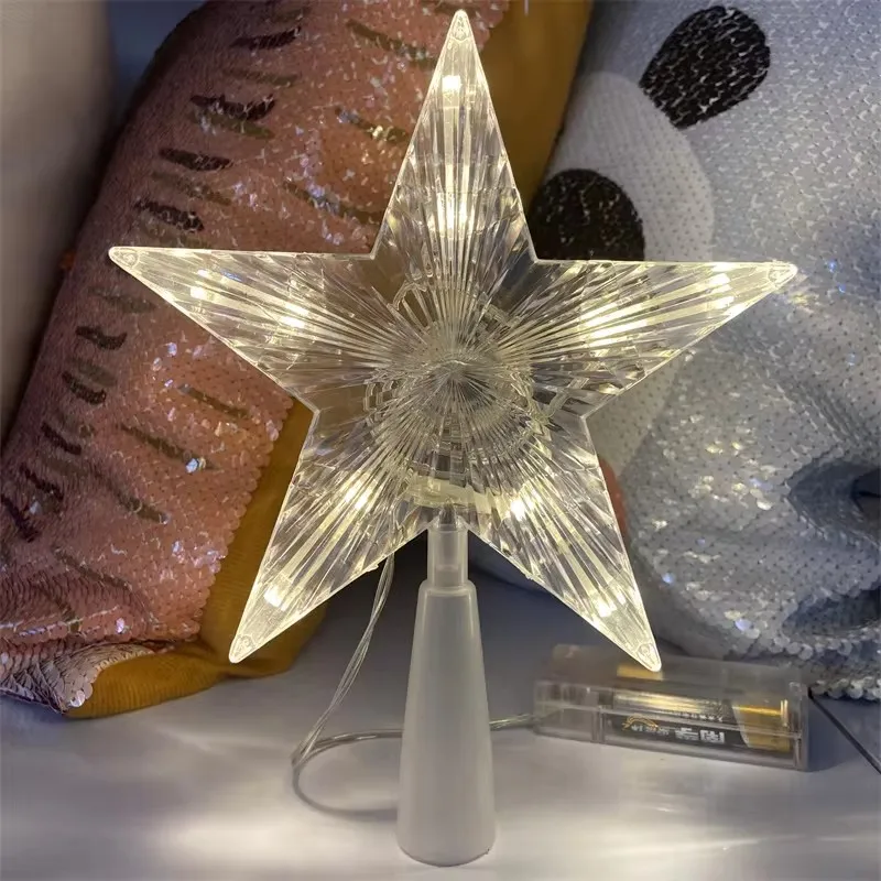 Christmas LED Transparent Five-pointed Star Tree Toppers Christmas Tree Decorations for Home christmas tree decoration christmas star decoration