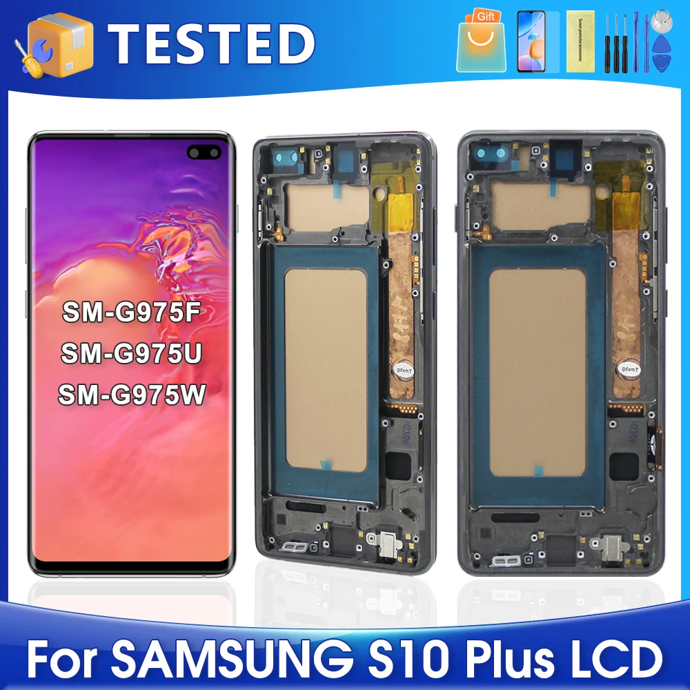 ЖК-дисплей 6,4 'S10 Plus для Samsung S10 + G975F G975U G975W G975, сменный сенсорный экран с цифровым преобразователем в сборе