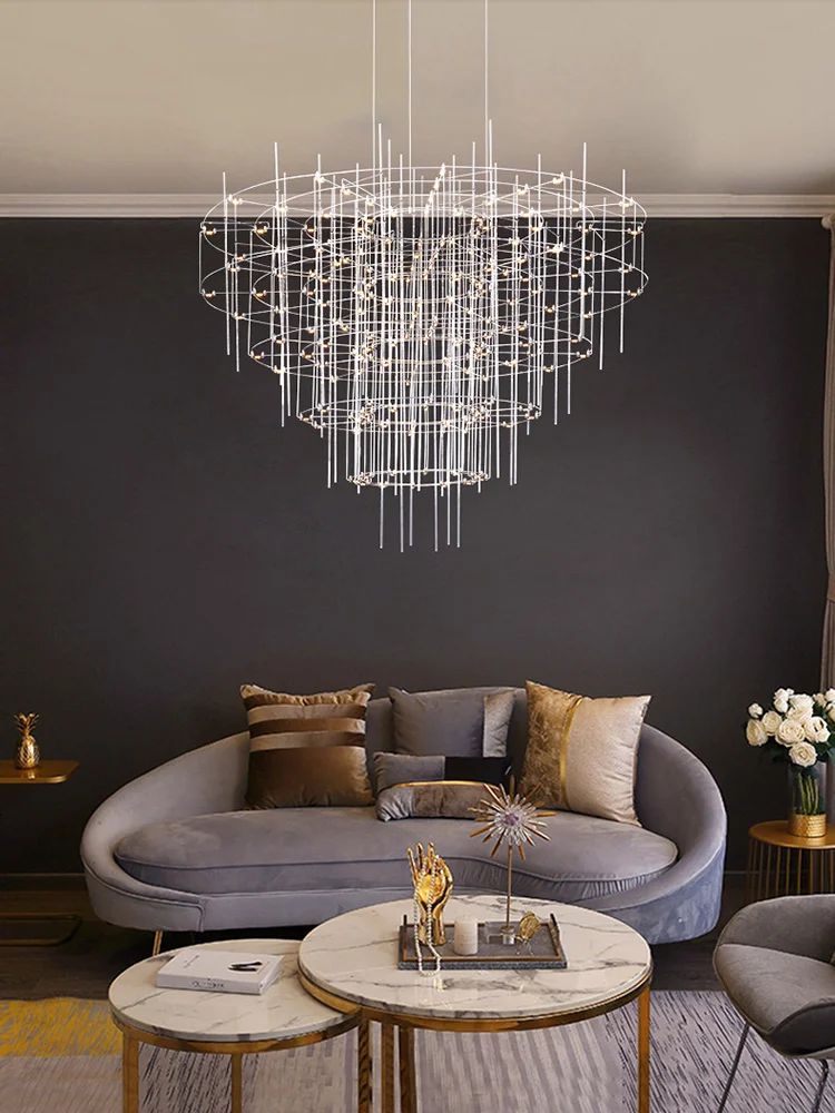 New Trend Post-Modern Classic Stainless Steel Chandeliers Unique Lights Lustre LED Dimmable Lamps For Living Room