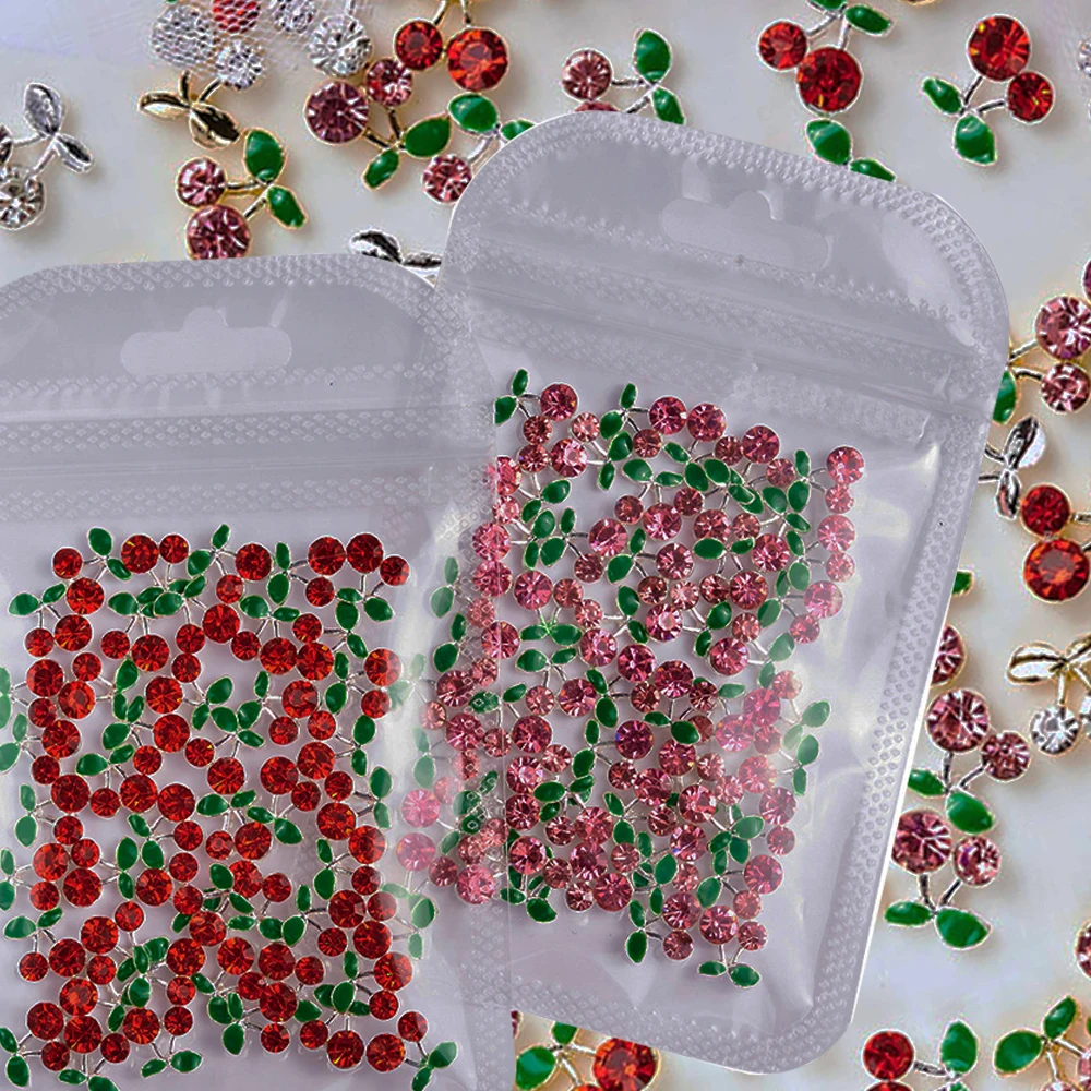 

20Pcs/Bag Red/Pink Metal Cherry Nails Charms 3D Shiny Rhinestones Cherry Nail Art Decor Luxury Alloy Zircon Cherry Manicure Part