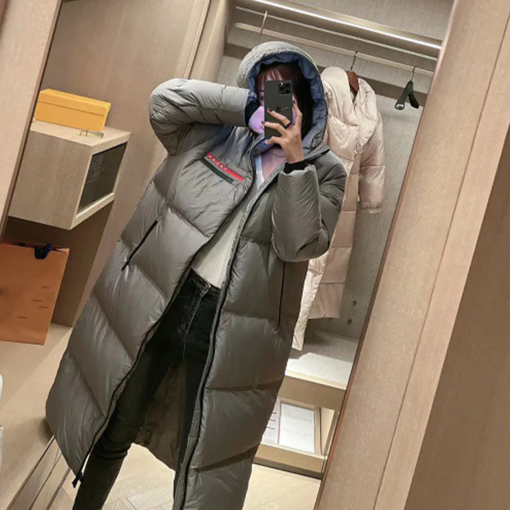 

Long Padding P23 New Autumn And Winter New Fashion Red Label Letter Thickened Warm And Slim Bread Long Hooded Cotton Coat