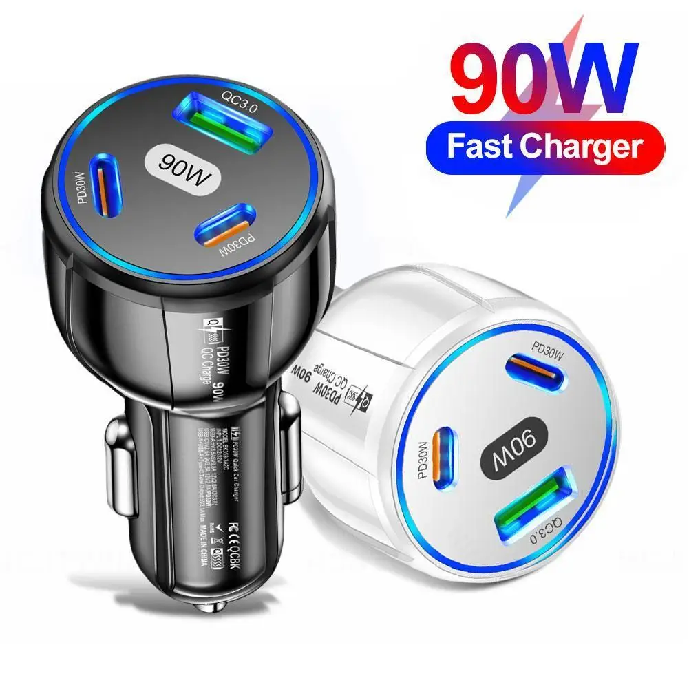 

3 Ports 90W USB Car Chargers Type C Car Charger Fast Charging PD QC3.0 Phone Charger For IPhone 14 13 O0J6