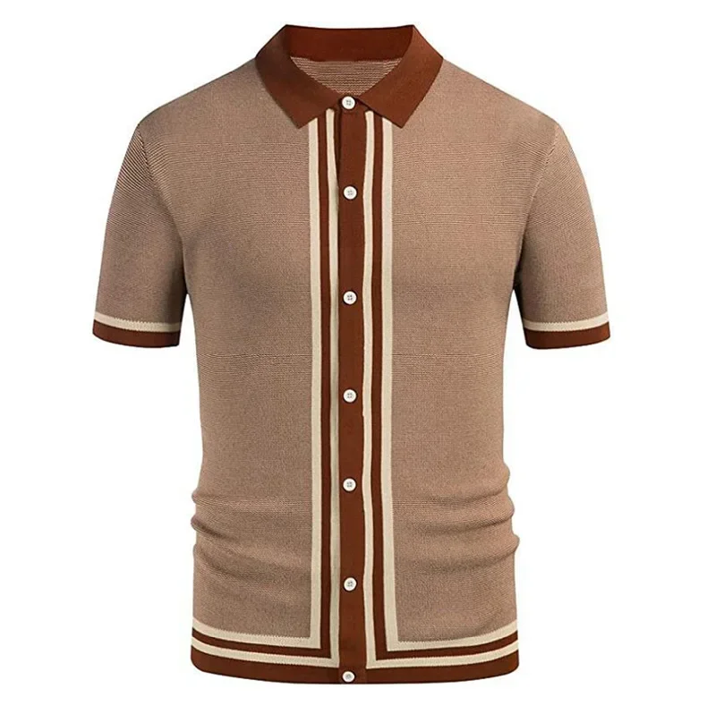 Summer Men's Knitted Jacquard Polo Shirt Fashion Vintage Striped Short Sleeve Lapel T-shirt Man Streetwear Business Casual Tops 39 S2c0ad8419d9a42699b5f3aa5749be965Z