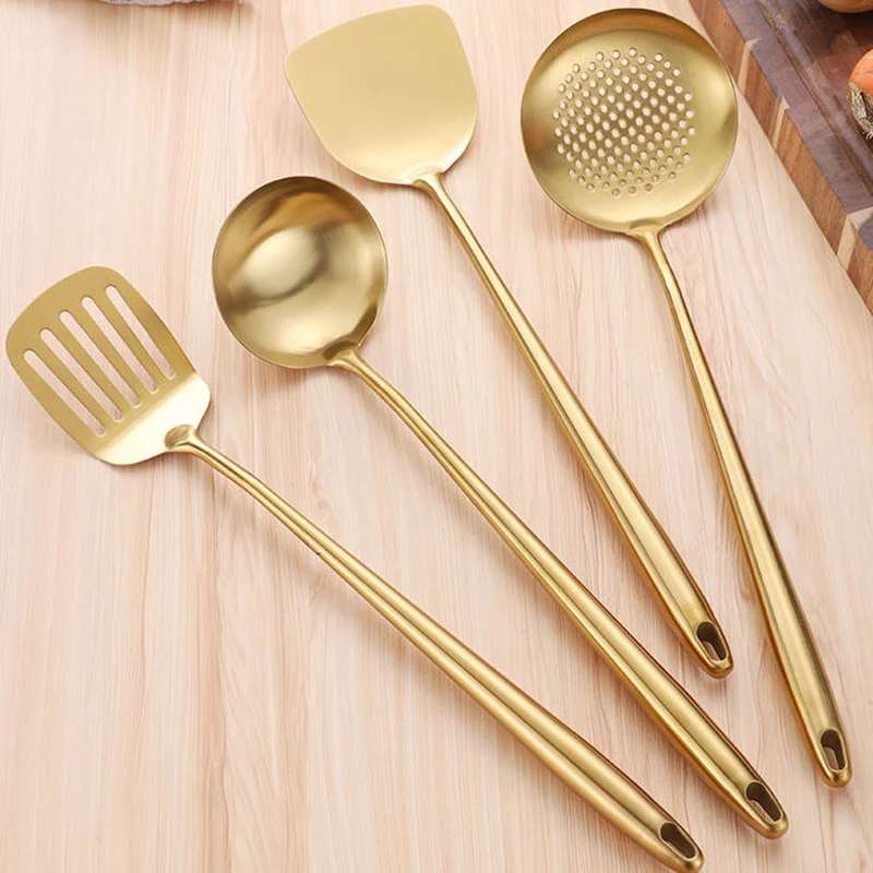 1pcs Stainless Steel Kitchen Tools Gold Cooking Set Spatula Shovel Soup  Spoon Turner Tong Kitchen Accessories Baking Tools - AliExpress