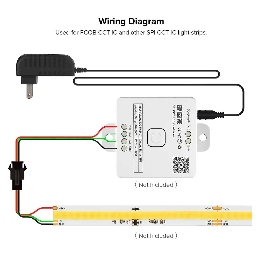SP637E SPI CCT Led Controller APP Controls Adjustable Color Temperature And Brightness DC5-24V