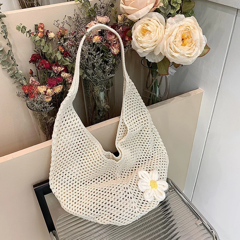 Trendy Hollow Out Weave Straw Bag Bohemian Style Beach Handbag Hollow Tote Bag Large Capacity Lazy Style Beach Bag Shopping