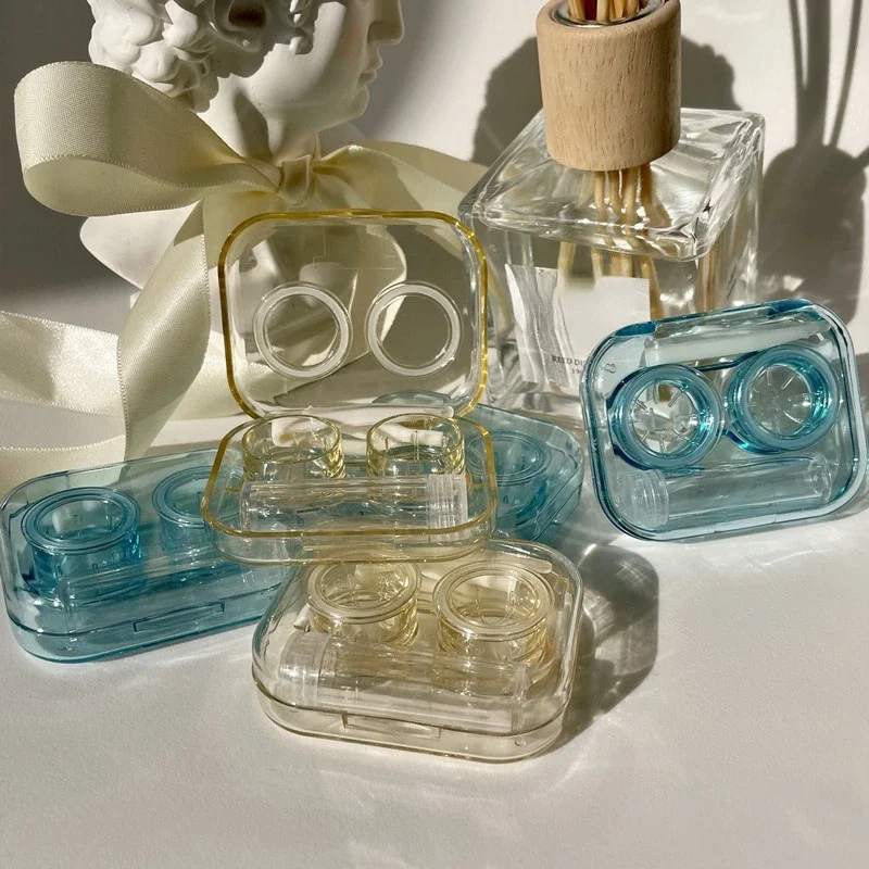 New Small Contact Lense Storage Box Contact Lens Case Portable Cute Transparent Cosmetic Contact Lense Box Colored