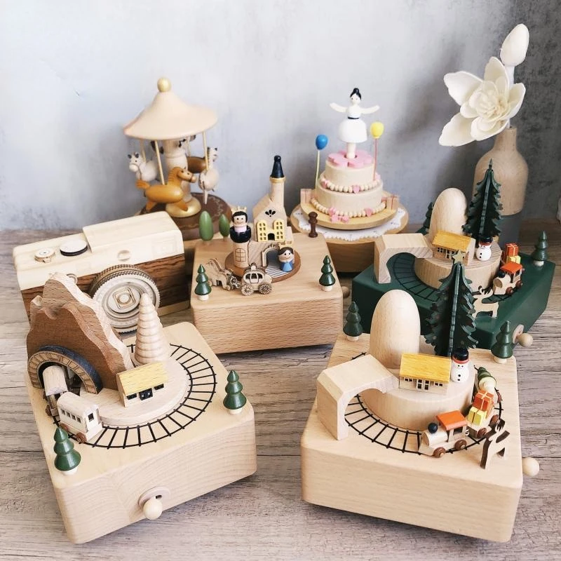 

Carousel Musical Box Wooden Music Box Wood Crafts Retro Birthday Gift Vintage Home Decoration Accessories Valentine's Day Gift
