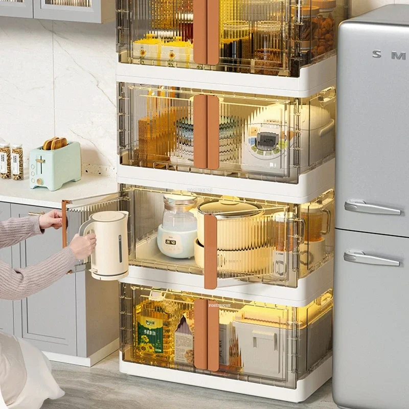 Light Luxury Plastic Kitchen Cabinets Creative Kitchen Furniture Floor Flip Locker with Door Home Living Room Multi-layer Rack Q