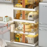 Light Luxury Plastic Kitchen Cabinets Creative Kitchen Furniture Floor Flip Locker with Door Home Living Room Multi-layer Rack Q 2