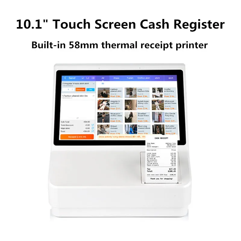 

A63 Supermarket Clothing Catering Retail 10.1-inch Touch Screen Android POS Terminal Cash Register With 58mm Receipt Printer