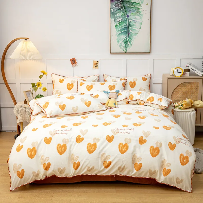 

Printed Washed Double-Layer Yarn Four- Set Simple Small Three-Piece Single Product Quilt Cover Generation