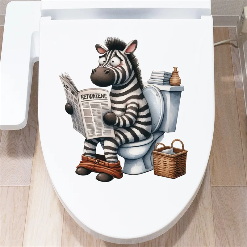 Cartoon Animals Reading Toilet Stickers Lion Tiger Zebra Chicken Pattern Waterproof Self-adhesive Bathroom Decal Home Decoration vinyl stickers toilet stickers toilet wall stickers