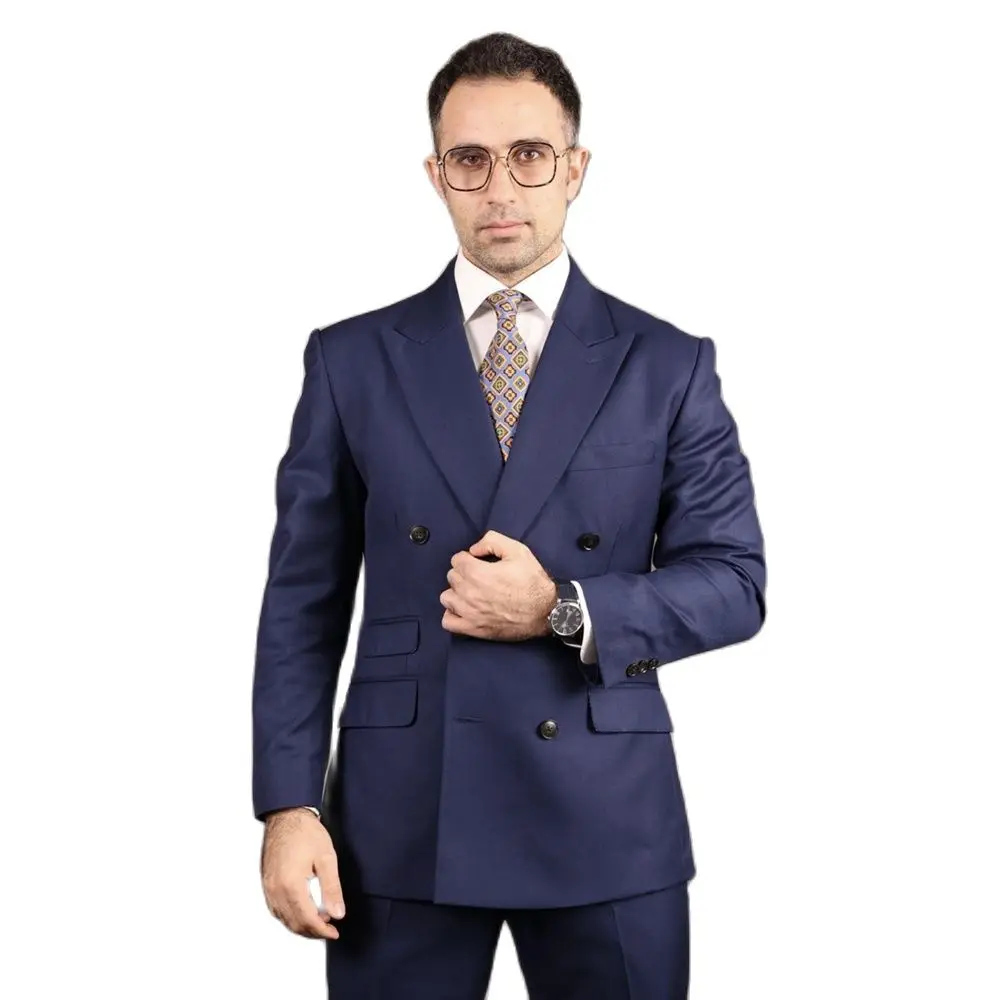 

Navy Blue New Plus Size Grooms Men Suits Double Breasted Peaked Lapel Blazer Designed Party Wedding Prom Jacket Pants Outfits