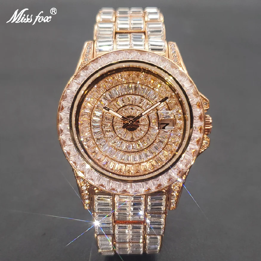

New Full Moissanite Watch For Men Luxury Hip Hop Ice Out Wristwatch Vintage Stainless Steel Waterproof Man Clock Best Gift 2023