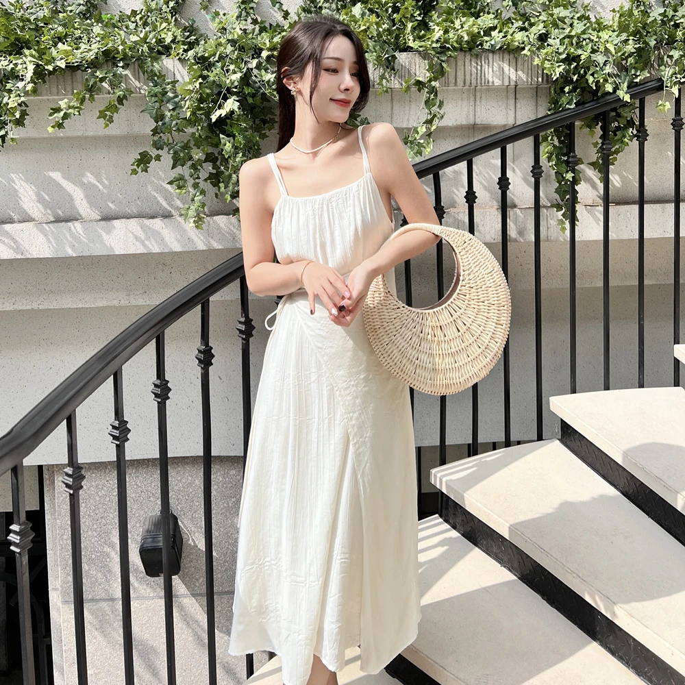 

Summer Light Apricot Midi Slip Dress Women 2022 Long Elegant Formal Strap Dresses for Wedding Guest Bridesmaid Birthday Prom