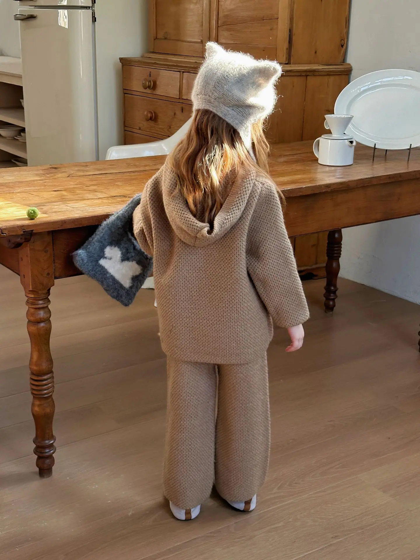 Girls Knit Hoodie Sweater and Full Length Pants Set