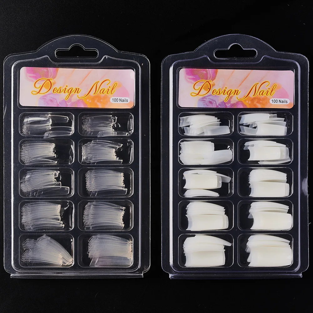 

100pcs Long Coffin Press on Nails Full Cover French Ballerina Acrylic Fake Nails Solid Color Transparent Glossy False Nail Tips