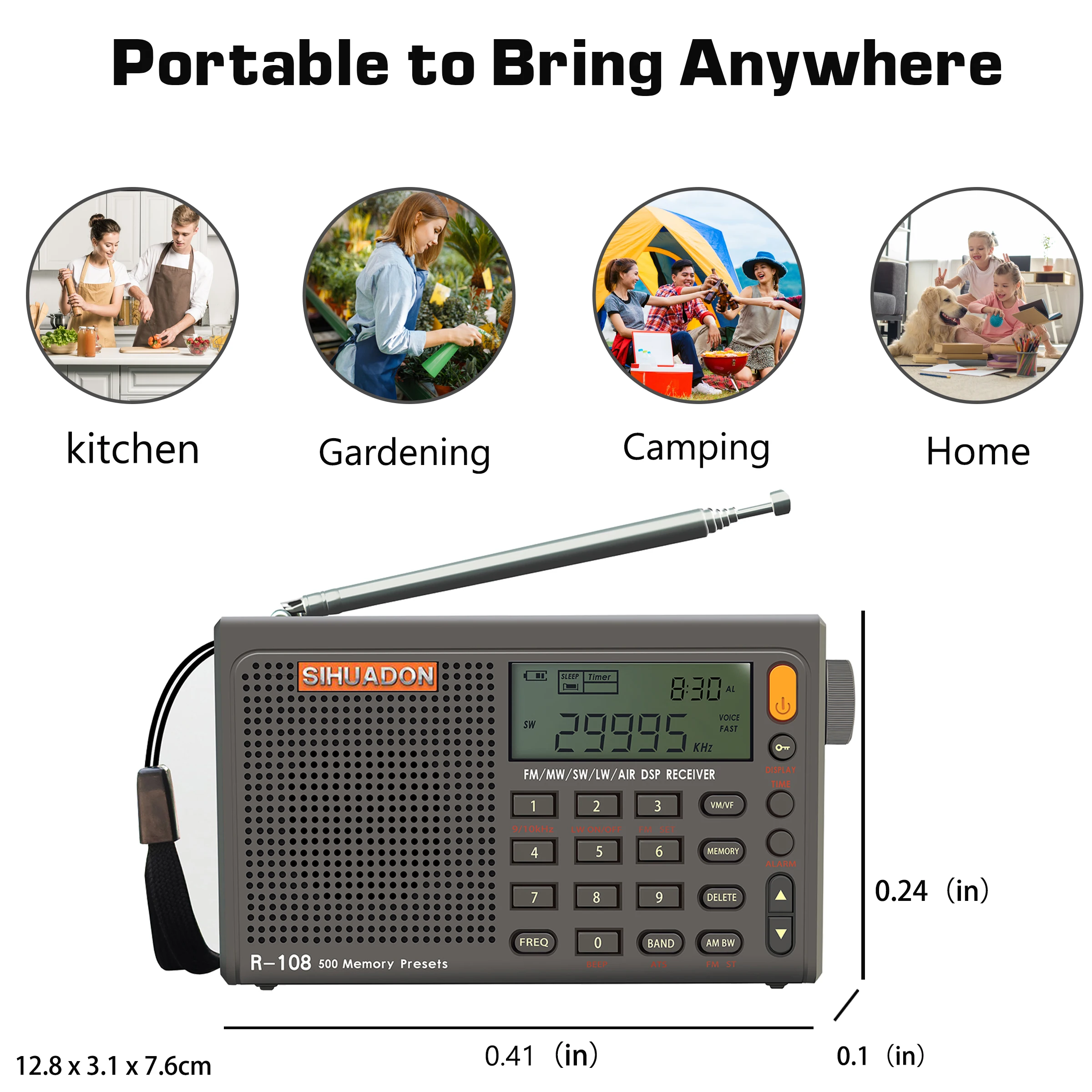 Sihuadon R-108 Radio przenośne cyfrowy Stereo FM LW SW MW Full-Band Radio DSP odbiornik radiowy wielofunkcyjne radioodbiorniki