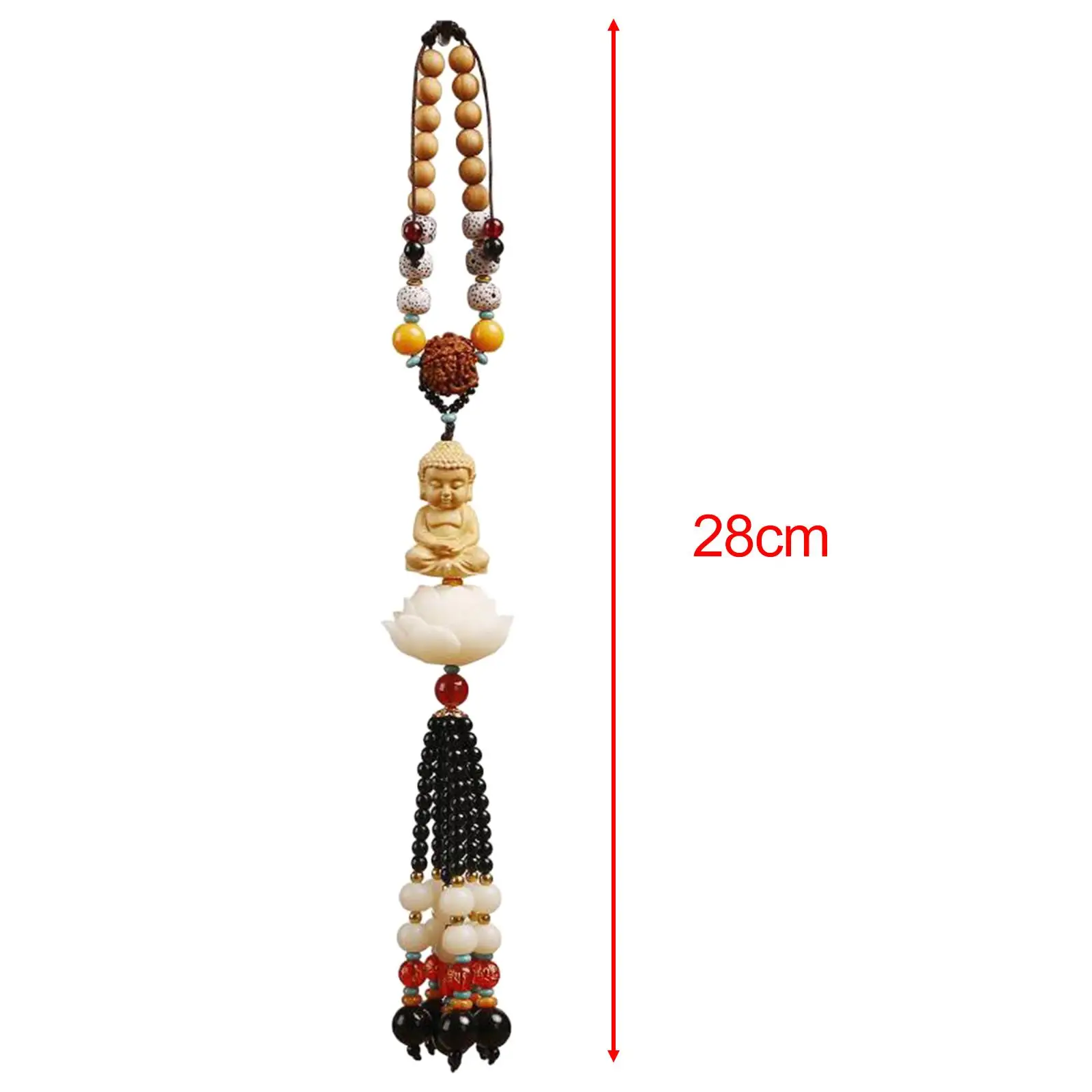 Buddha Statue Car Rearview Mirror Pendant 28cm Gift Wooden Feng Shui Decor Auto Interior Dangle Tassel Car Hanging Decoration