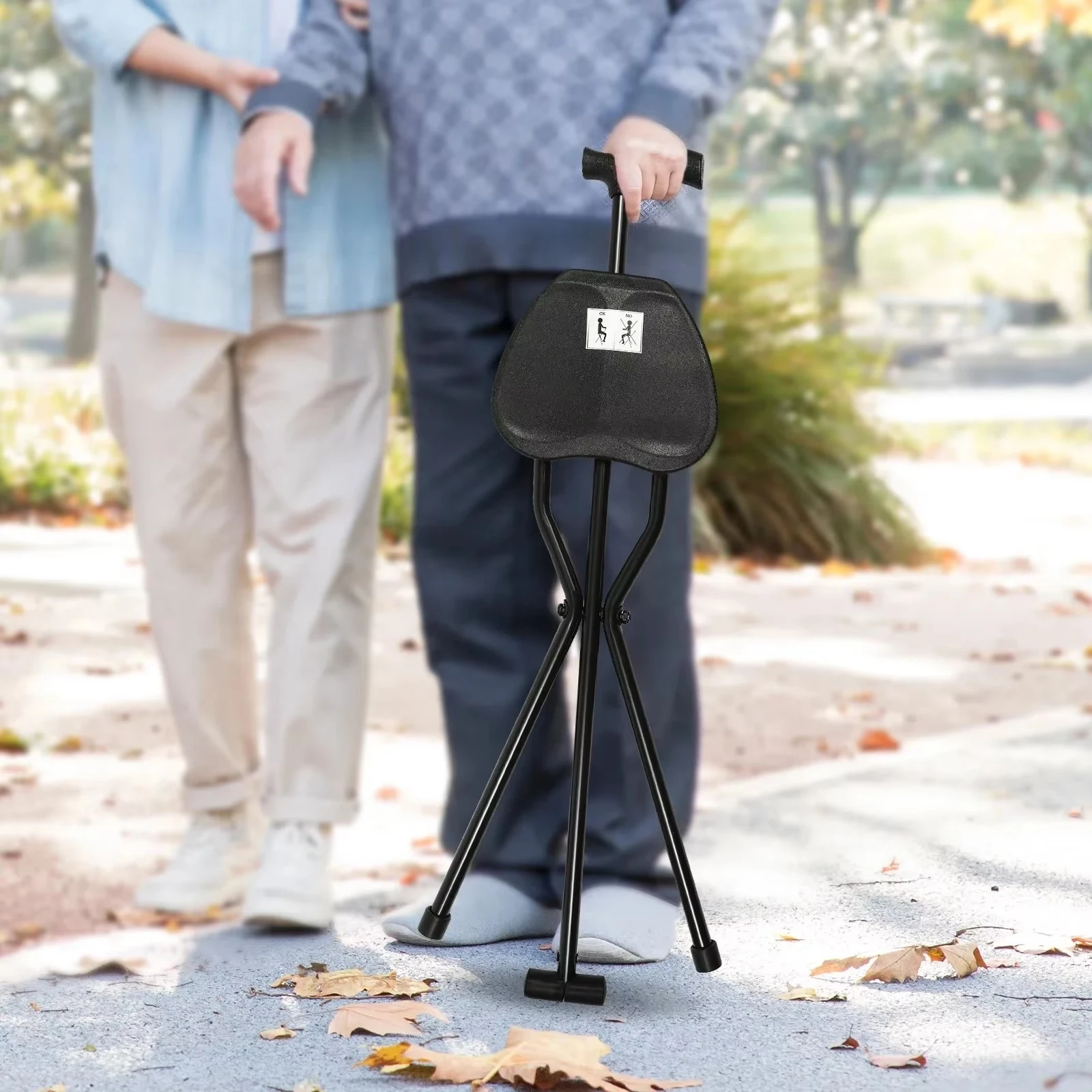 Walking Stick For The Elderly Multi Functional Anti-Skid Three-Legged Stool Walking Stick Aluminum Alloy Portable Folding Chair