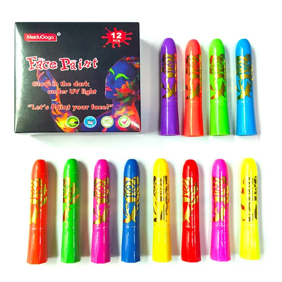 12 Color Luminous Face Painting, Human Body Painting, Facial Painting, Halloween Water-Based Crayon, Holiday Makeup Paint - 6
